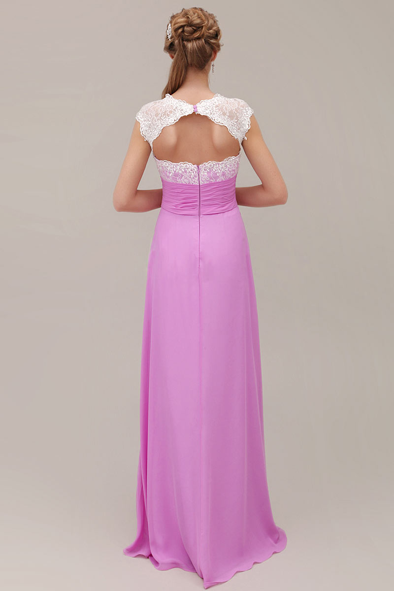 Fashion Fuchsia Jewel Long A Line Lace Formal Bridesmaid Dress