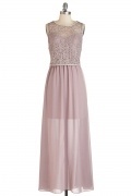 Chic Pink A Line Scoop Lace Long Bridesmaid Dress