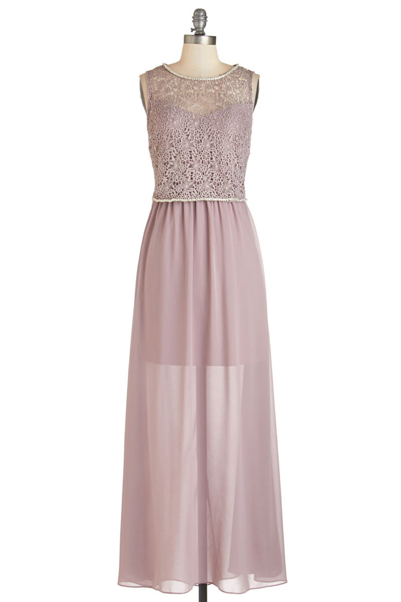 Chic Pink A Line Scoop Lace Long Formal Bridesmaid Dress