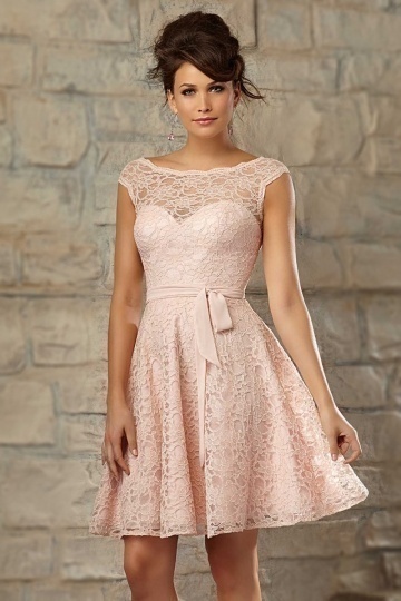 Modern A Line Ribbon Knee Length Pink Tone Bridesmaid Dress Persun
