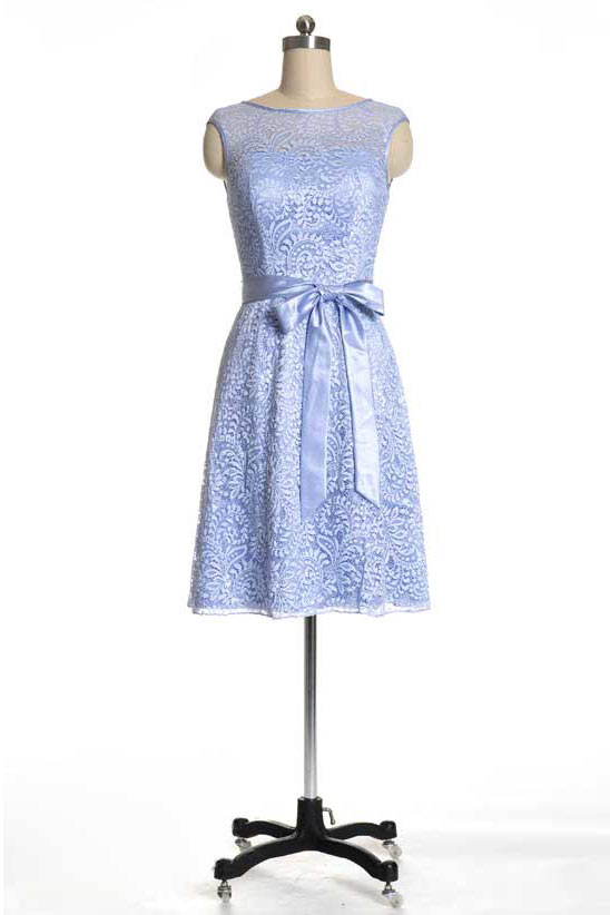 Elegant Blue Bateau A Line Short Lace Formal Dress