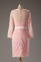 Simple Pink Column Scoop Short Lace Evening Dress With Sleeves