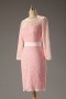 Simple Pink Column Scoop Short Lace Evening Dress With Sleeves