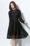 Modern Black Short A Line Bateau Lace Pleats Formal Dress