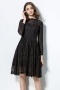 Modern Black Short A Line Bateau Lace Pleats Formal Dress