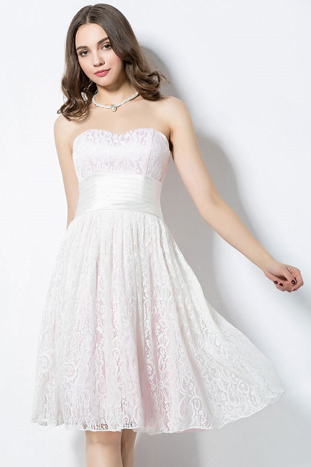 Sweetheart Ivory A Line Lace Short Formal Bridesmaid Dress