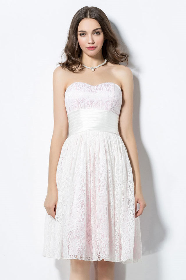 Sweetheart Ivory A Line Lace Short Formal Bridesmaid Dress