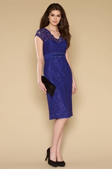 Lace Knee-length Sheath Cocktail dress in Royal blue