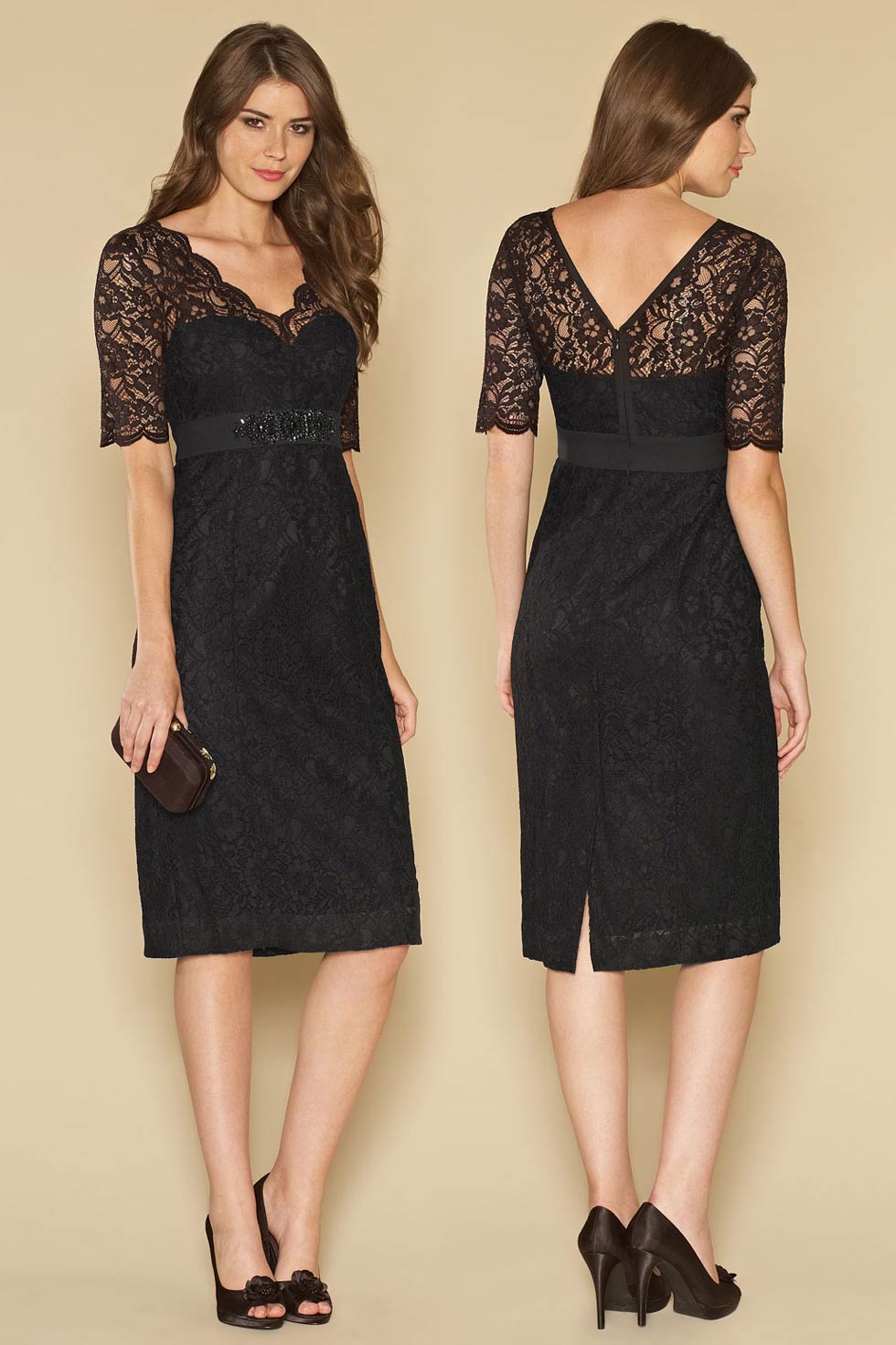 Modern Column V Neck Short Lace Evening Dress With Sleeves