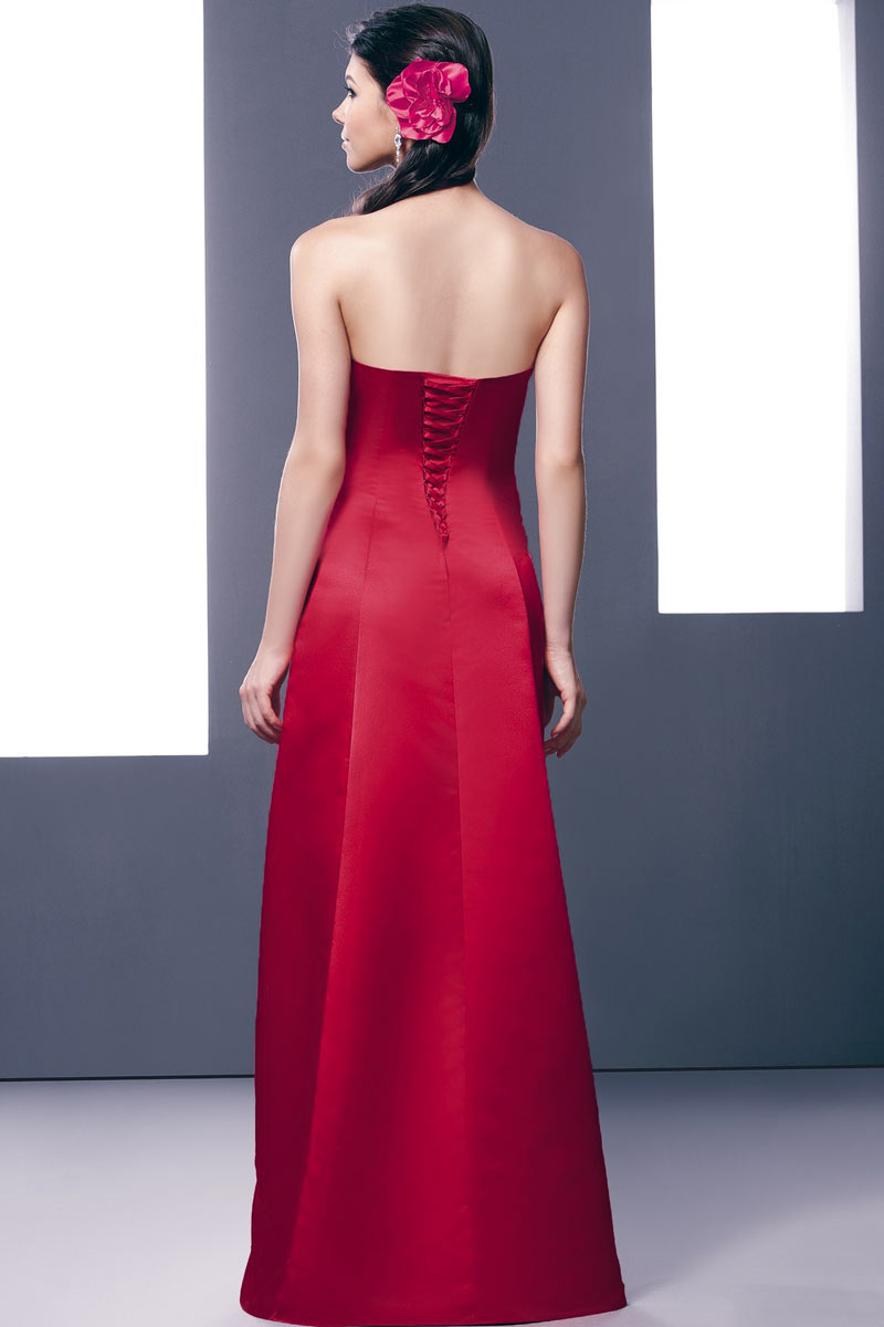 Simple Sweetheart Satin Sleeveless Floor Length Red Formal Bridesmaid Dress