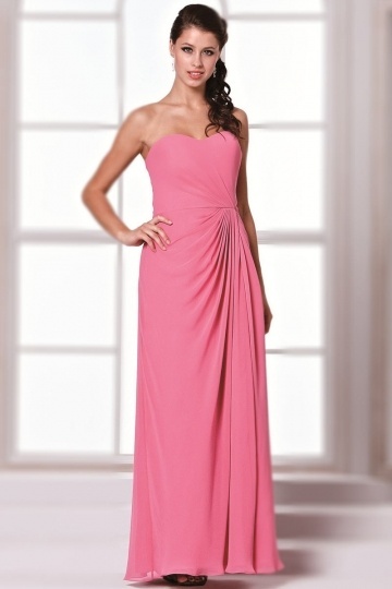 Dressesmall Simple Sweetheart Backless Ruching Full Length Pink Formal Bridesmaid Gown