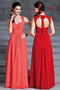 Modern A Line Straps Ruching Chiffon Long Red Formal Bridesmaid Dress
