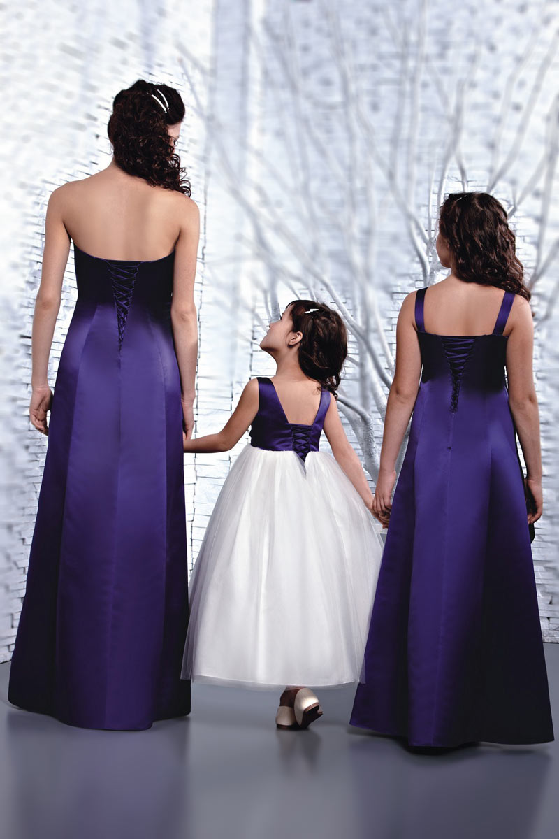 Modern A Line Satin Strapless Lace Up Long Purple Formal Bridesmaid Dress