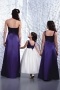 Modern Straps Satin Ruching A Line Long Purple Junior Formal Bridesmaid Dress