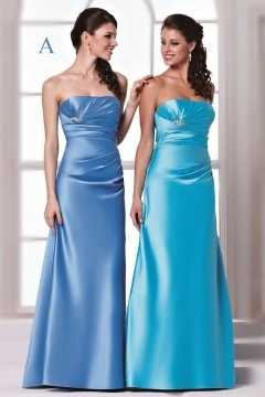 Sexy Strapless Satin A Line Floor Length Blue Formal Bridesmaid Dress