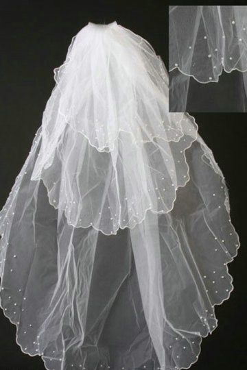 Lacy Three Tier Fingertip Length Tulle Wedding Veil with Dots