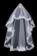 One tier Embroidery Fingertip Bridal Veil