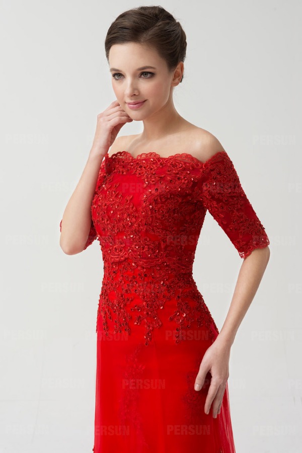 Beautiful Red Half Sleeves Lace Wedding Wrap