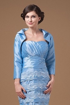 Long Sleeves Taffeta Blue Wrap