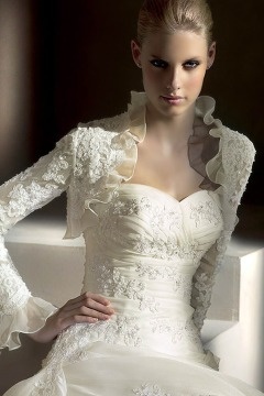 Embroidery Ruffles Long Sleeves Wedding Wrap