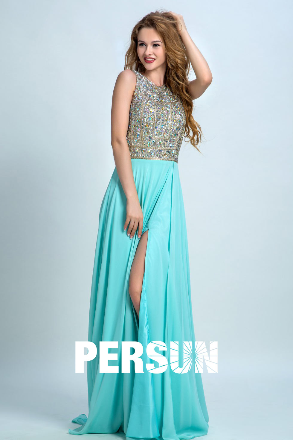 Sexy Sequins Backless Prom Long Prom Gown Persun