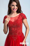 Persun Vintage Red Sleeved Embroidery Prom Dress