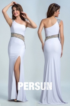 Persun Sexy White Mermaid One Shoulder Prom Dress