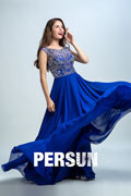 Persun Scoop Backless Crystal Details Long Evening Dress