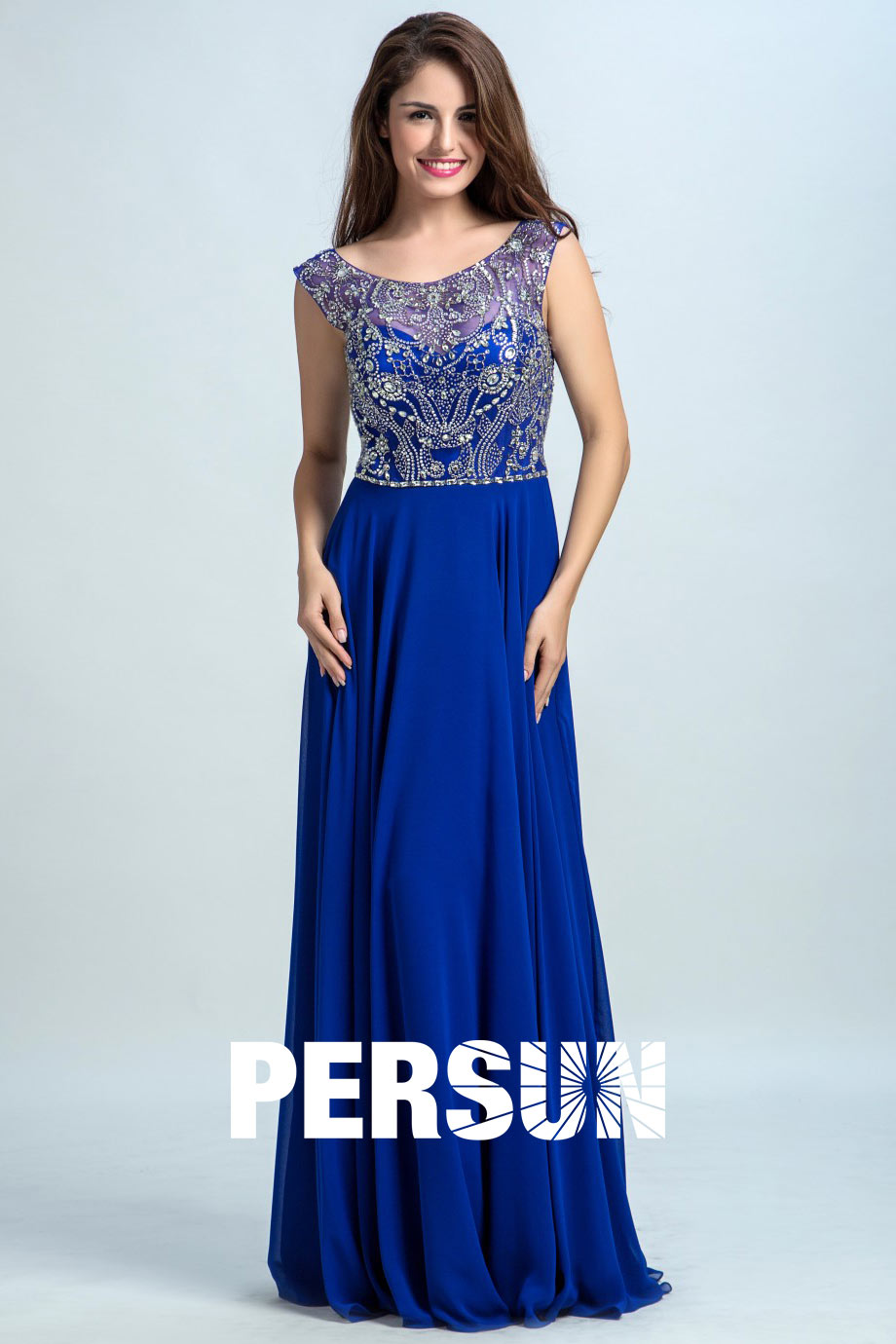 Persun Scoop Backless Crystal Details Long Prom Dress