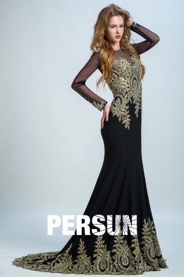 Dressesmall Persun Sleeved Lace Long Mermaid Prom Dress