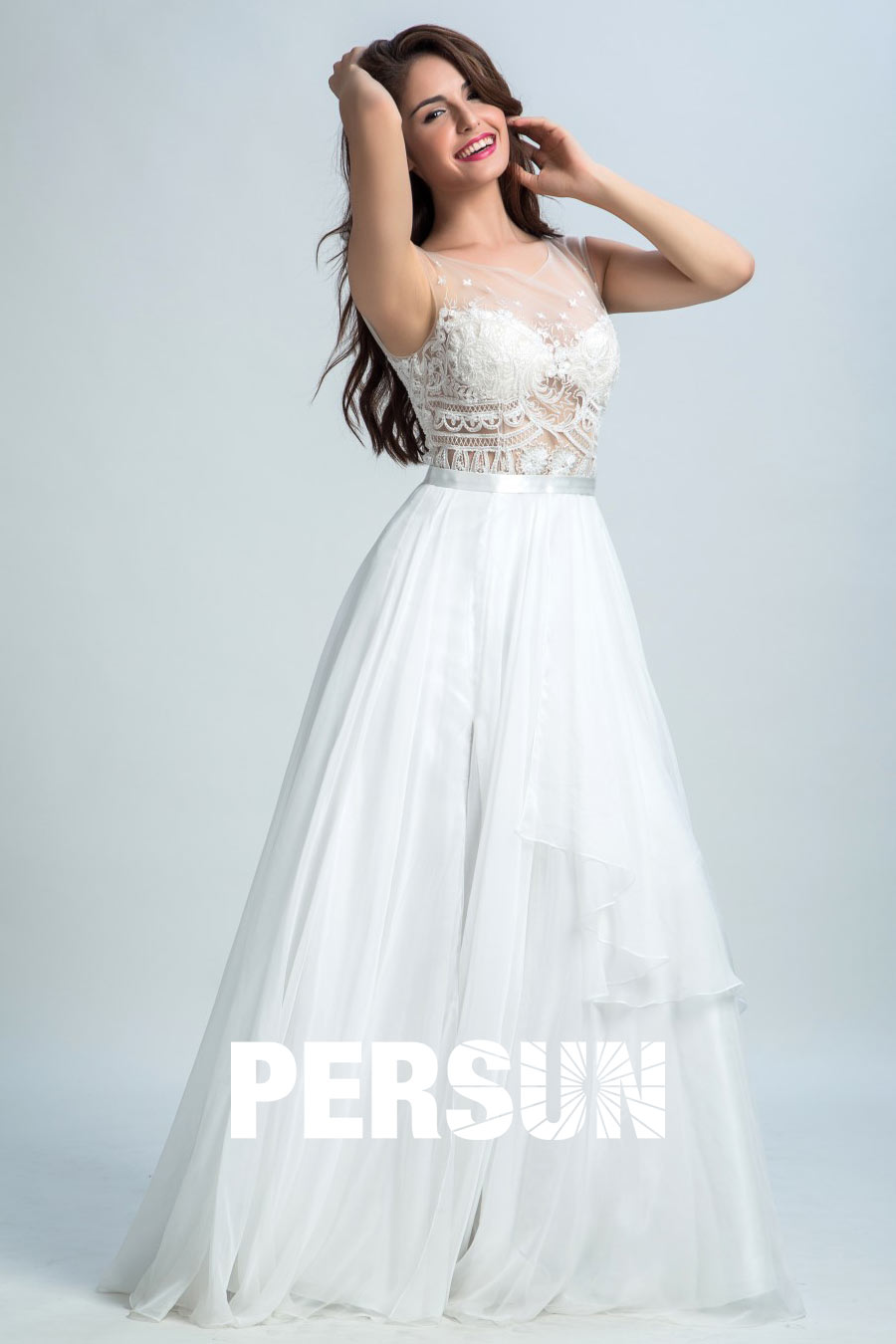 Persun Sexy Backless Long Prom Dress with Appliques