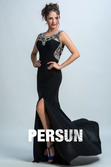 Persun Chic Crystal Side Slit Mermaid Long Prom Gown
