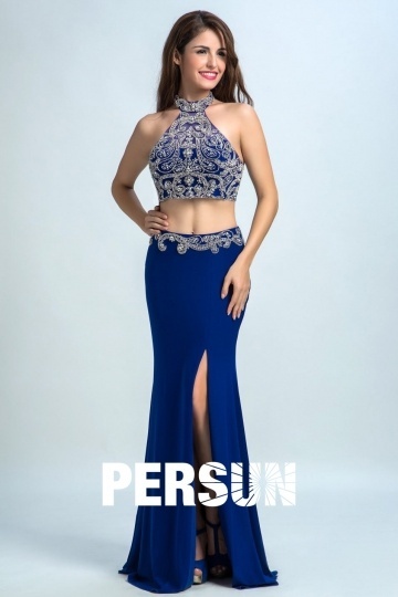 2016 Sexy 2-Piece Abendkleider aus Chiffon in Blau Persun