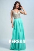 Persun V Neck Crystal Details Long Evening Gown