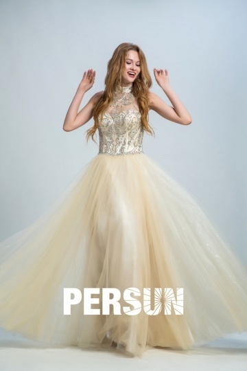 Dressesmall Persun Elegant Halter Crystal Details Long Prom Gown