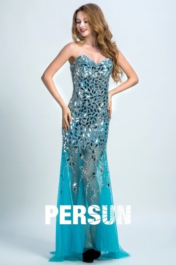 Dressesmall Persun Elegant Sweetheart Mermaid Crystal Details Long Prom Gown