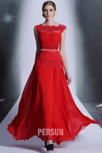 Red Long Formal dress with Lace peplum detail