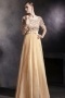 Sequins Half Sleeves Bateau Tulle Floor Length School Formal Dress