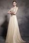 Chic Champagne Tone Cap Sleeves Embroidery Tulle Floor Length Formal Dress