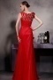 Chic Red Flower Column Sleeveless Tulle Floor Length School Formal Dress