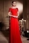 Red Chiffon Beading Short Sleeves Floor Length Long Formal Dress
