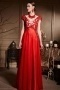 Sexy Red Appliques Backless Cap Sleeves Chiffon Long Prom Dress