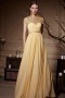 Yellow Tone Jewel Neckline Sheer Back Zipper Chiffon Long Prom Dress
