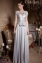 Silver Gray V neck Cap Sleeves Sequins A line Long Formal Dress