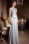 Silver Gray V neck Cap Sleeves Sequins A line Long Formal Dress