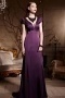 V neck Purple Tone Sweep Train Cap Sleeves Satin Long Formal Dress