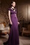 V neck Purple Tone Sweep Train Cap Sleeves Satin Long Formal Dress