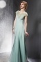 Chic Beading V neck Green Long School Formal Dress with Cap Sleeves
