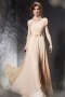 Exquisite Lace Bow Ruched Champagne One Shoulder Chiffon Long Prom Dress
