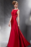 Rotes Bodenlanges A-Linie Ärmelloses Abendkleid aus Satin